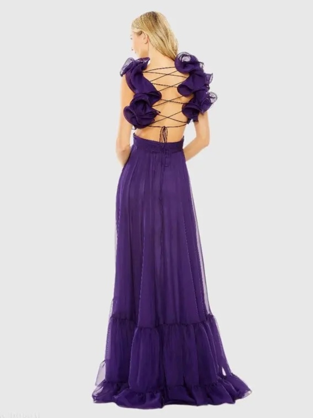 Mac Duggal Ruffle Lace-Up Back Maxi Dress - Picture 2 of 3